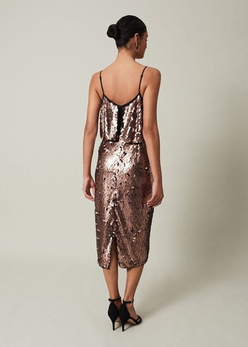 Phase Eight Myka Bronze Sequin Tiered Dress Brown Australia | SB6052134